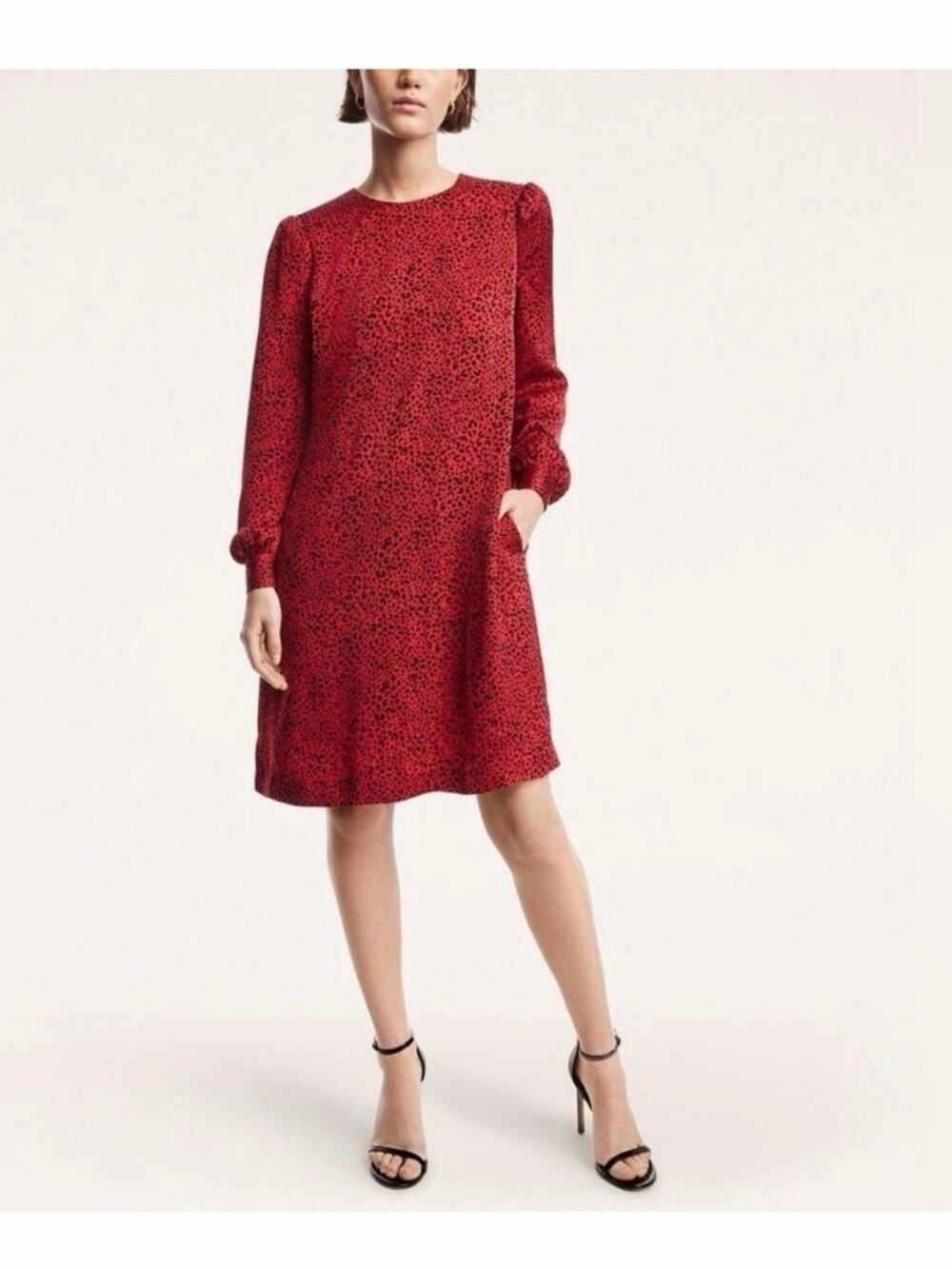 NEW Brooks Brothers Long Sleeve Animal Print Dress Black and Red Size 6